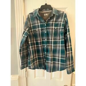 Ridgecut Toughwear Shirt Women Large Green Plaid Flannel Hiking Outdoor Western
